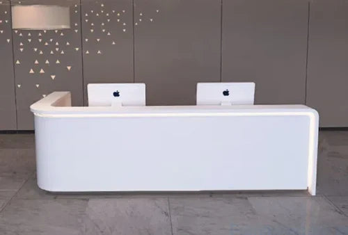Luxury Reception Table for Office - Versatile and Accessible Modal Counter Desk Made from Durable MDF with Featuring Two Wire Managers, Ample Storage, and Comfortable Two-Person Seating