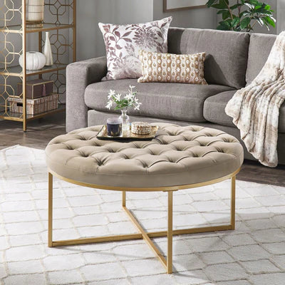 Ottoman in Fabric Upholstery & Metal Base
