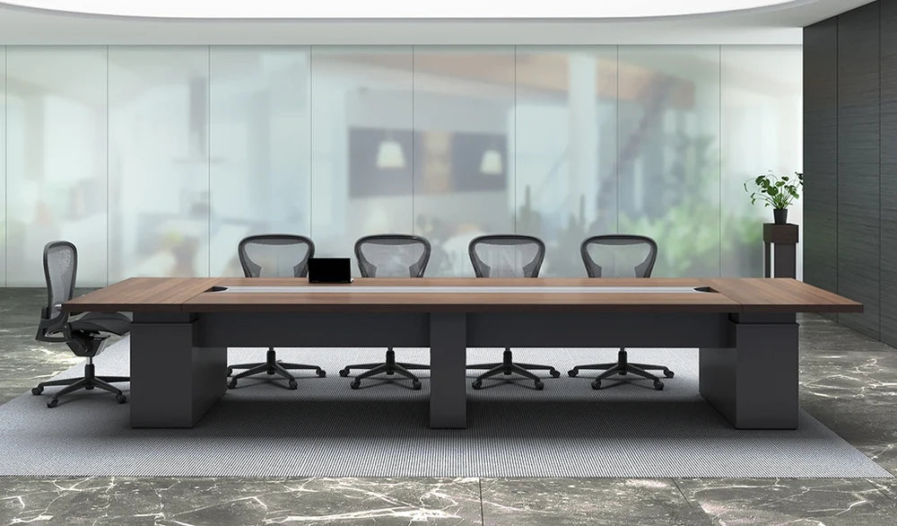 Conference & Meeting Room Table Finish in Dual Brown and Grey Top Finish Made In MDF and Pre Laminate Particle Board 2 Wire Spaces