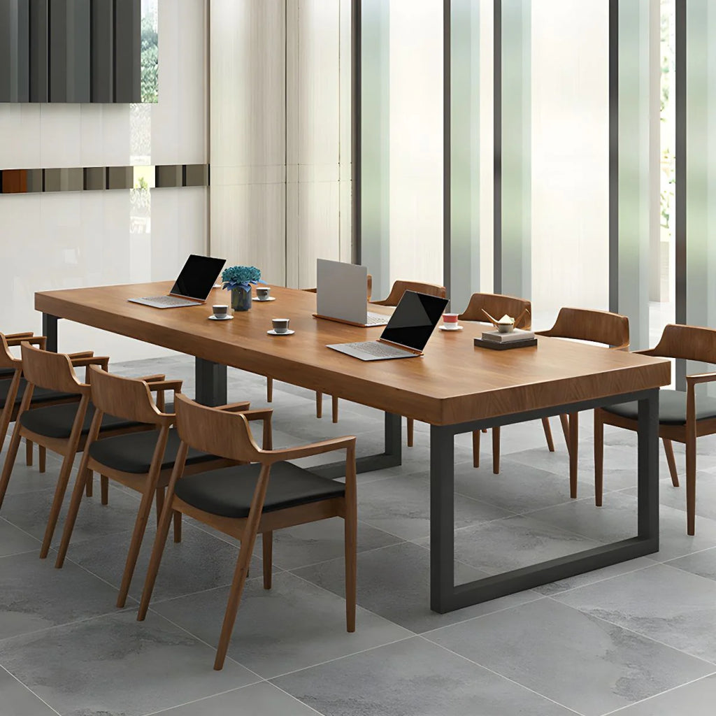 Meeting and Conference Rectangular Office Table Top Made in Solid Wood with Polish and Base in MS Metal Legs with Black Powder Coating