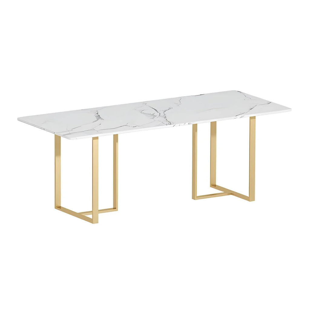 Conference and Meeting Marble Laminate Top Office Table Base in MS Metal Legs with Golden Powder Coating