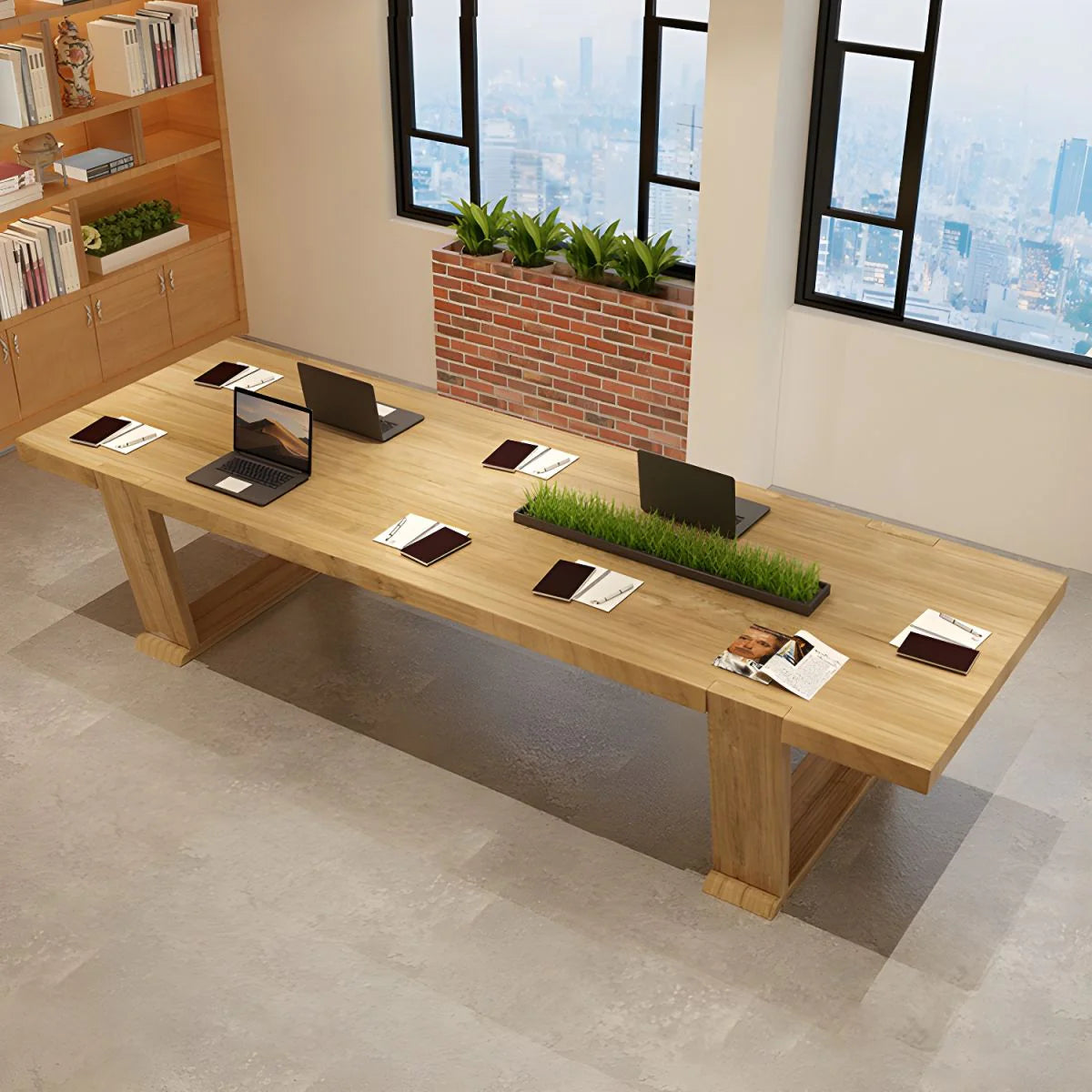 Conference Solid Wood Meeting Table Modern Rectangular Office Table made in Solid Wood with Wooden Natural Polish
