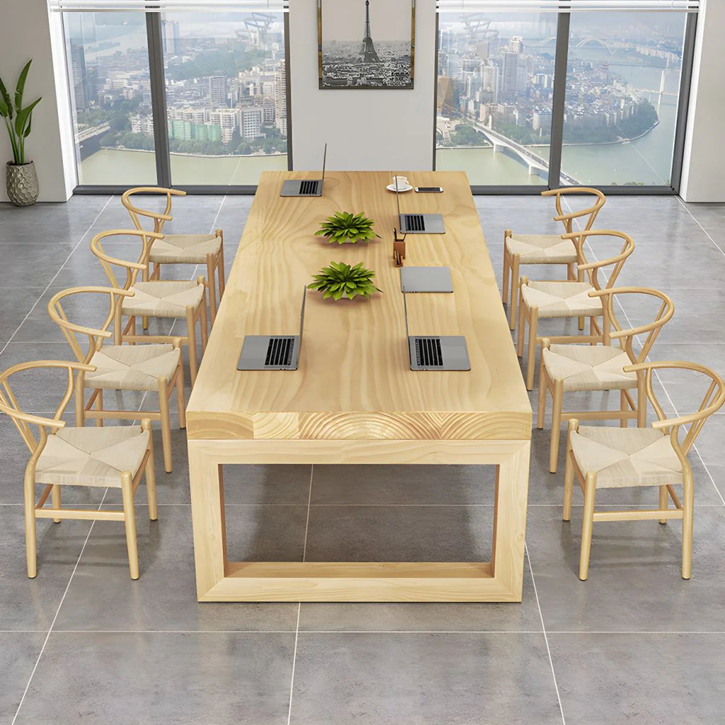 Solid Wood Meeting Table Modern Rectangular Office Table made in Solid Wood with Wooden Polish