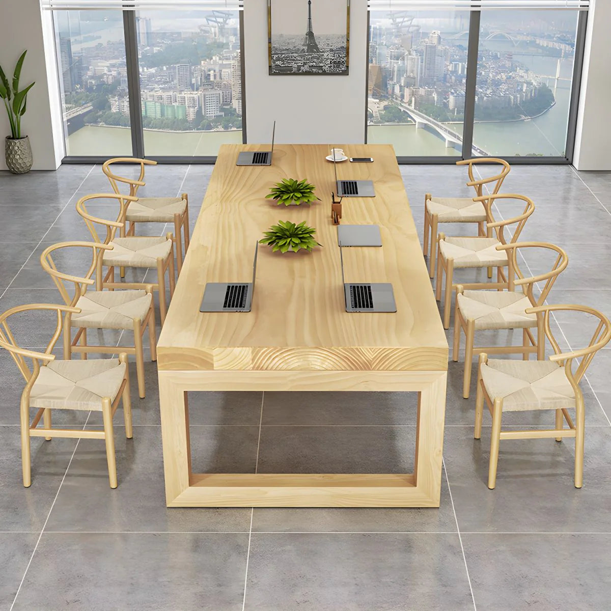 Solid Wood Meeting Table Modern Rectangular Office Table made in Solid Wood with Wooden Polish