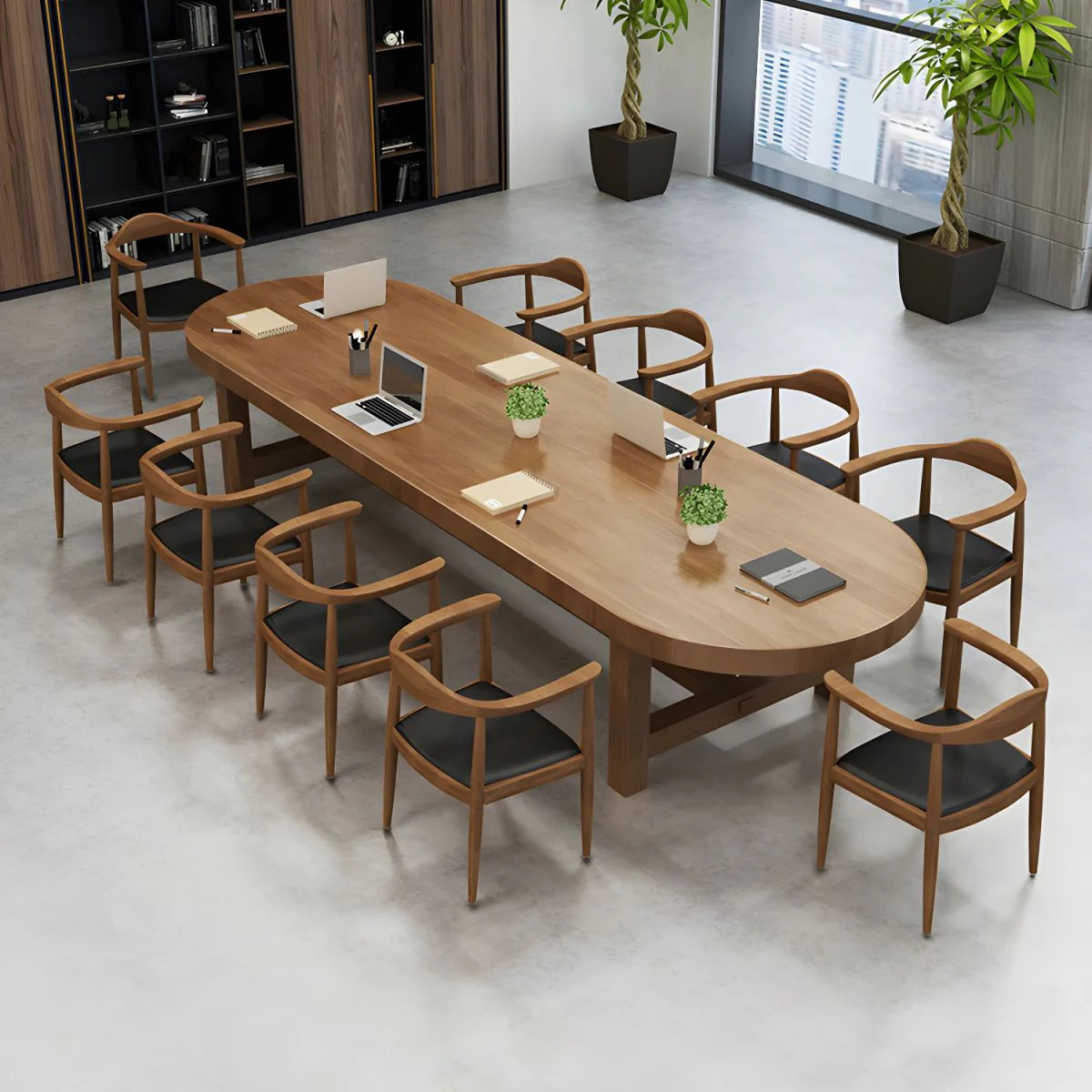 Conference and Meeting Office Table Made in Solid Wood Oval Shape Meeting Table Home Office Industrial Writing Desk