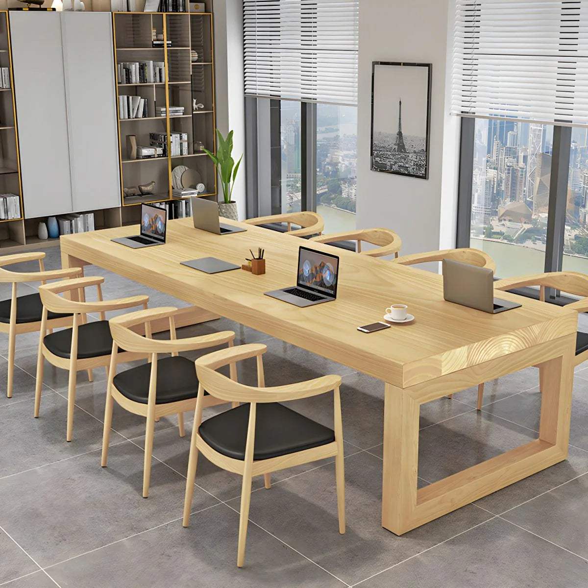 Solid Wood Meeting Table Modern Rectangular Office Table made in Solid Wood with Wooden Polish