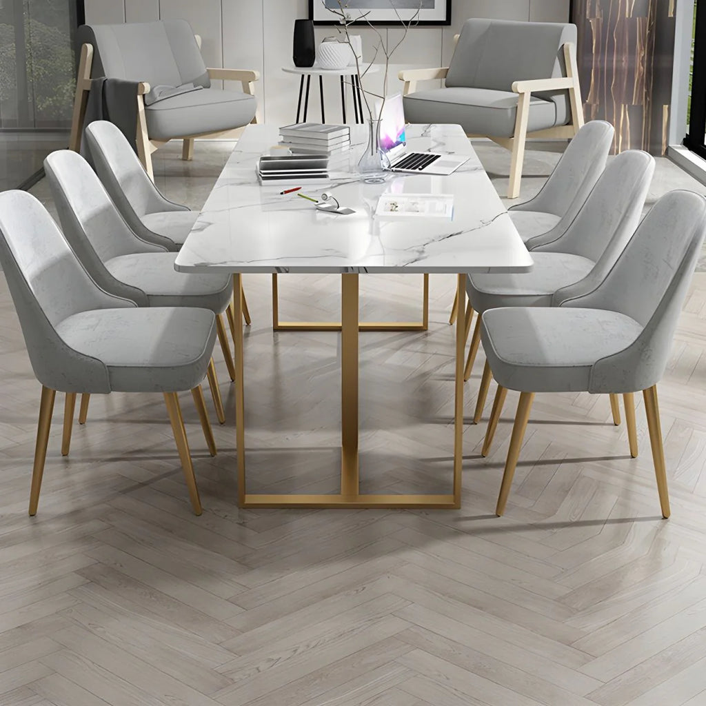 Conference and Meeting Marble Laminate Top Office Table Base in MS Metal Legs with Golden Powder Coating