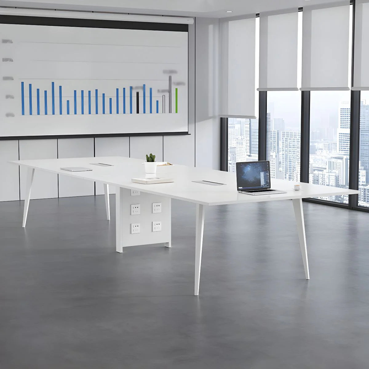 Conference and Meeting Room Office Table Sleek Design with 4 Metal Legs Support Furniture Made in Plyboard with Laminate
