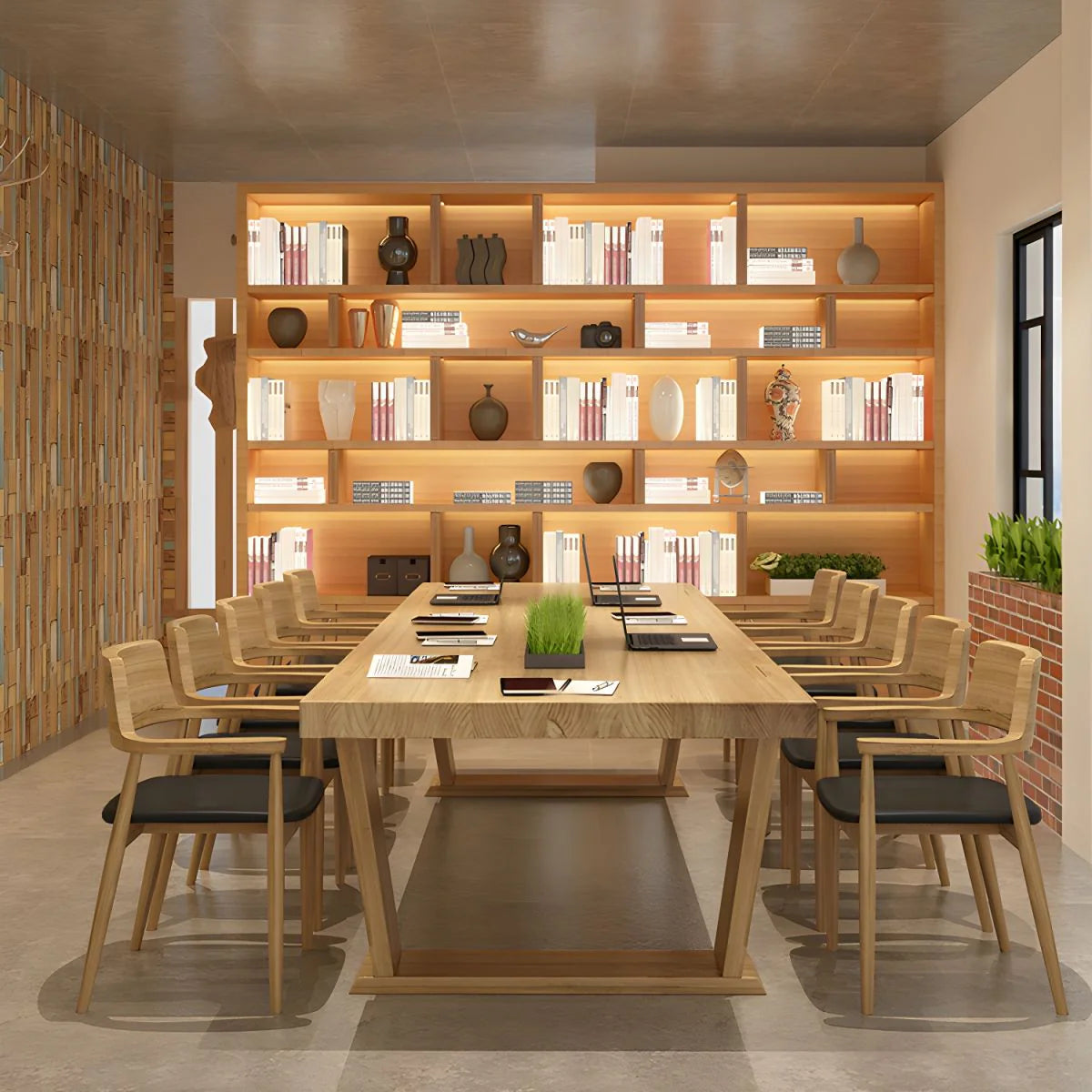 Conference Solid Wood Meeting Table Modern Rectangular Office Table made in Solid Wood with Wooden Natural Polish