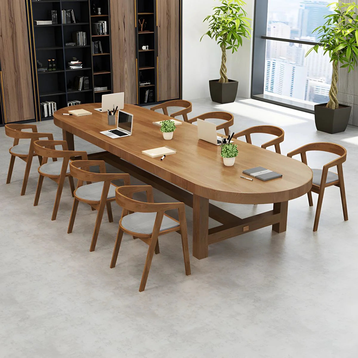 Conference and Meeting Office Table Made in Solid Wood Oval Shape Meeting Table Home Office Industrial Writing Desk