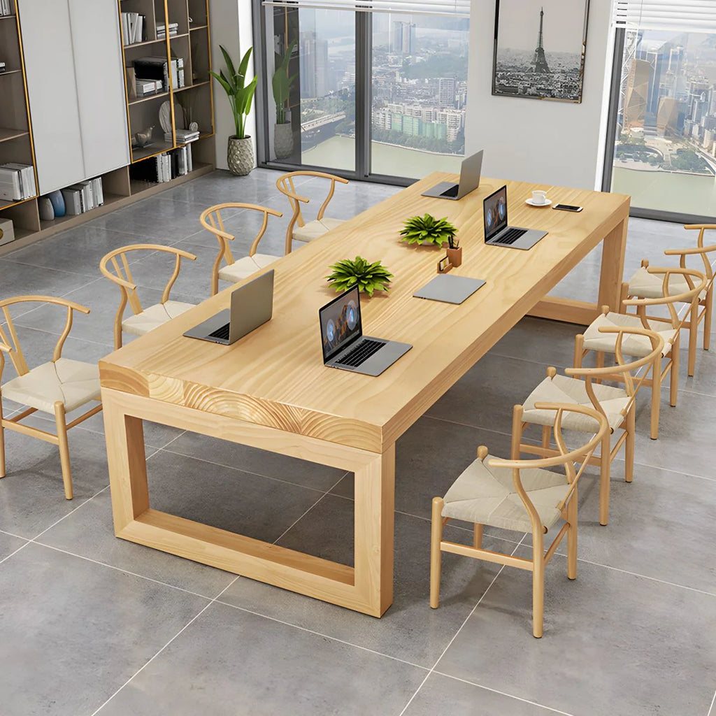 Solid Wood Meeting Table Modern Rectangular Office Table made in Solid Wood with Wooden Polish