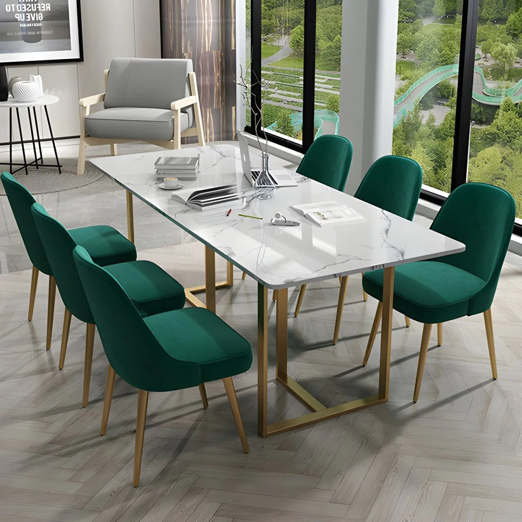 Conference and Meeting Marble Laminate Top Office Table Base in MS Metal Legs with Golden Powder Coating