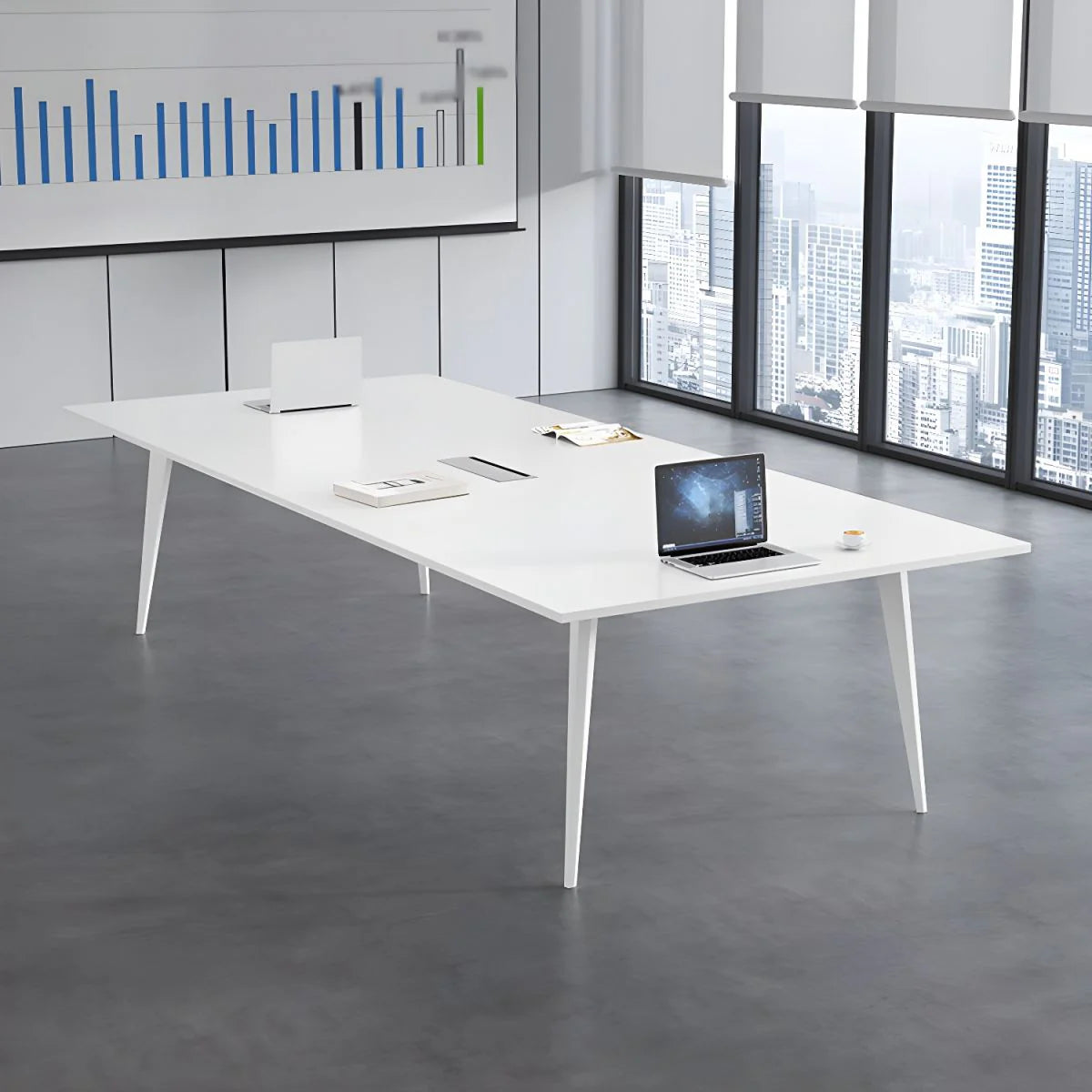 Conference and Meeting Room Office Table Sleek Design with 4 Metal Legs Support Furniture Made in Plyboard with Laminate