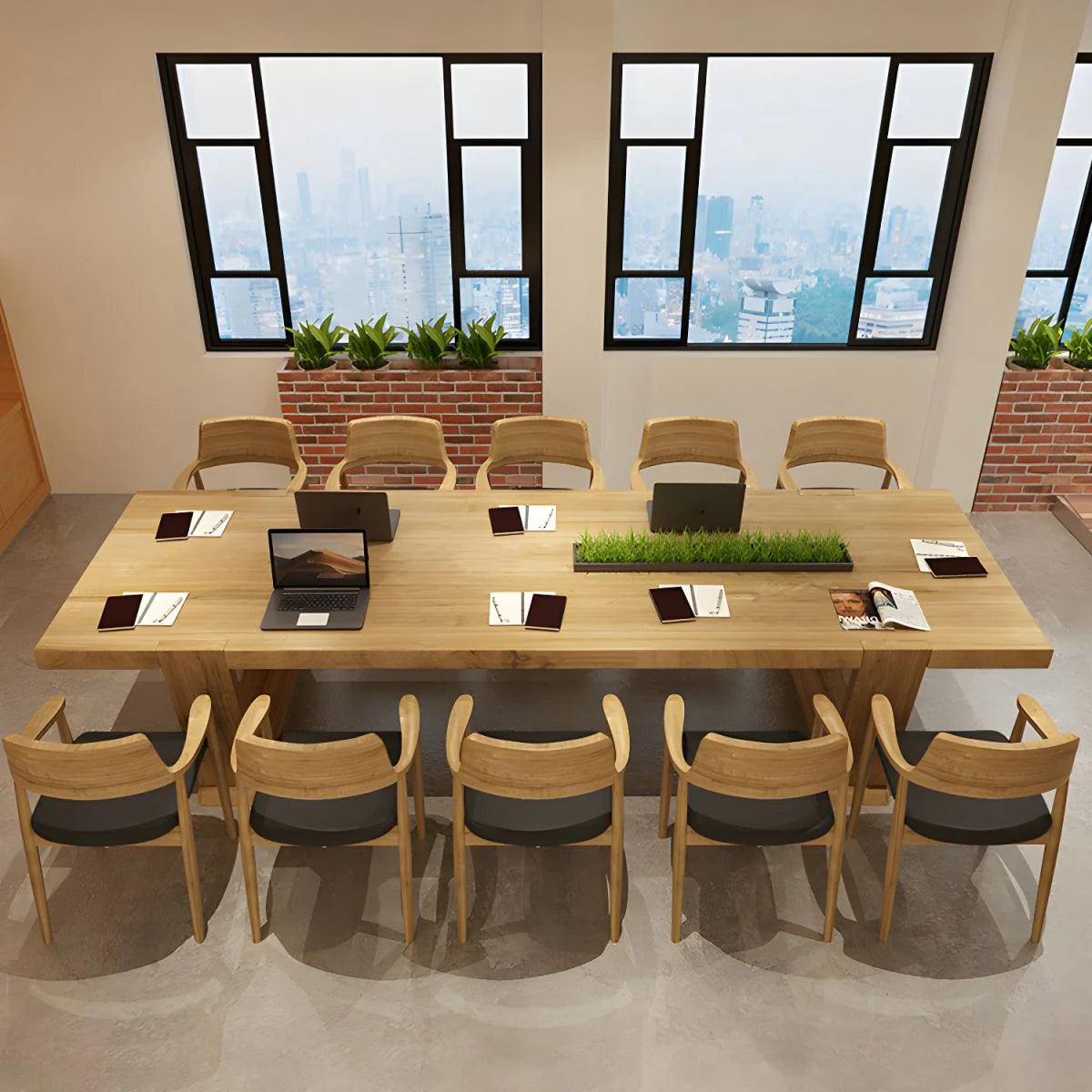 Conference Solid Wood Meeting Table Modern Rectangular Office Table made in Solid Wood with Wooden Natural Polish