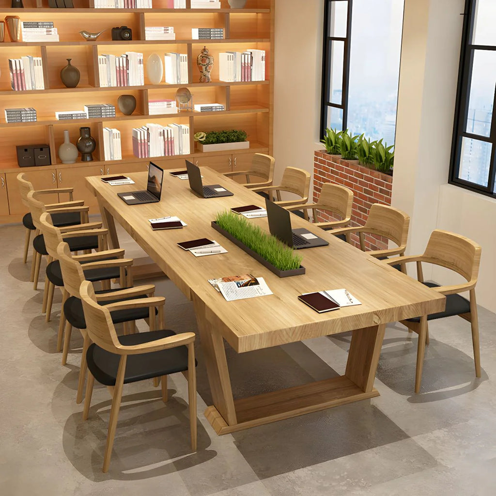 Conference Solid Wood Meeting Table Modern Rectangular Office Table made in Solid Wood with Wooden Natural Polish