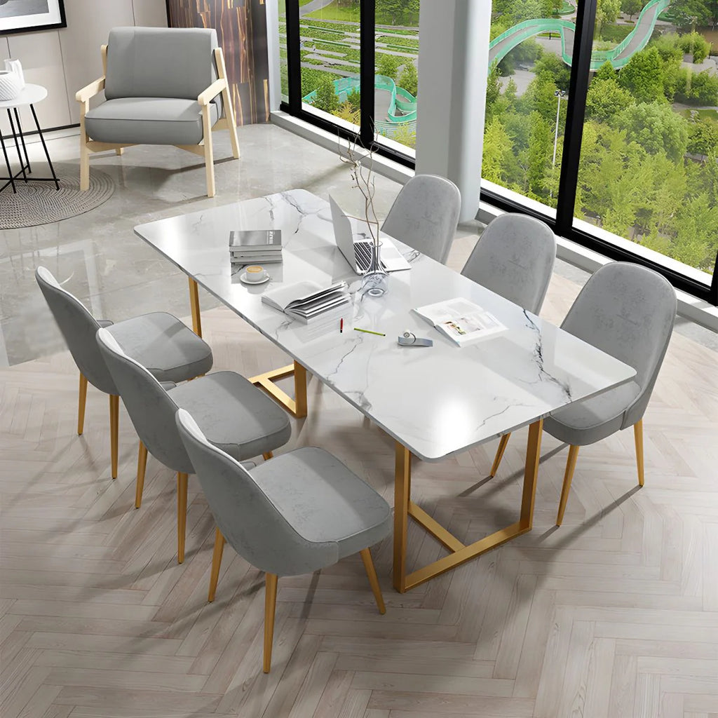 Conference and Meeting Marble Laminate Top Office Table Base in MS Metal Legs with Golden Powder Coating