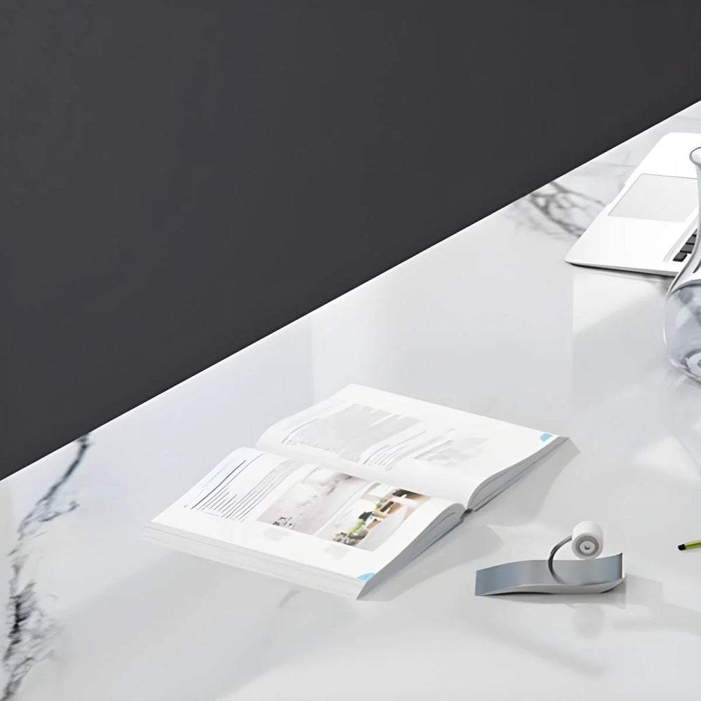 Conference and Meeting Marble Laminate Top Office Table Base in MS Metal Legs with Golden Powder Coating