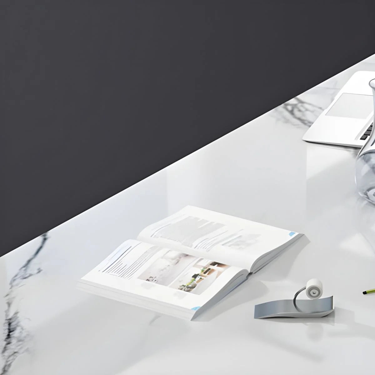 Conference and Meeting Marble Laminate Top Office Table Base in MS Metal Legs with Golden Powder Coating
