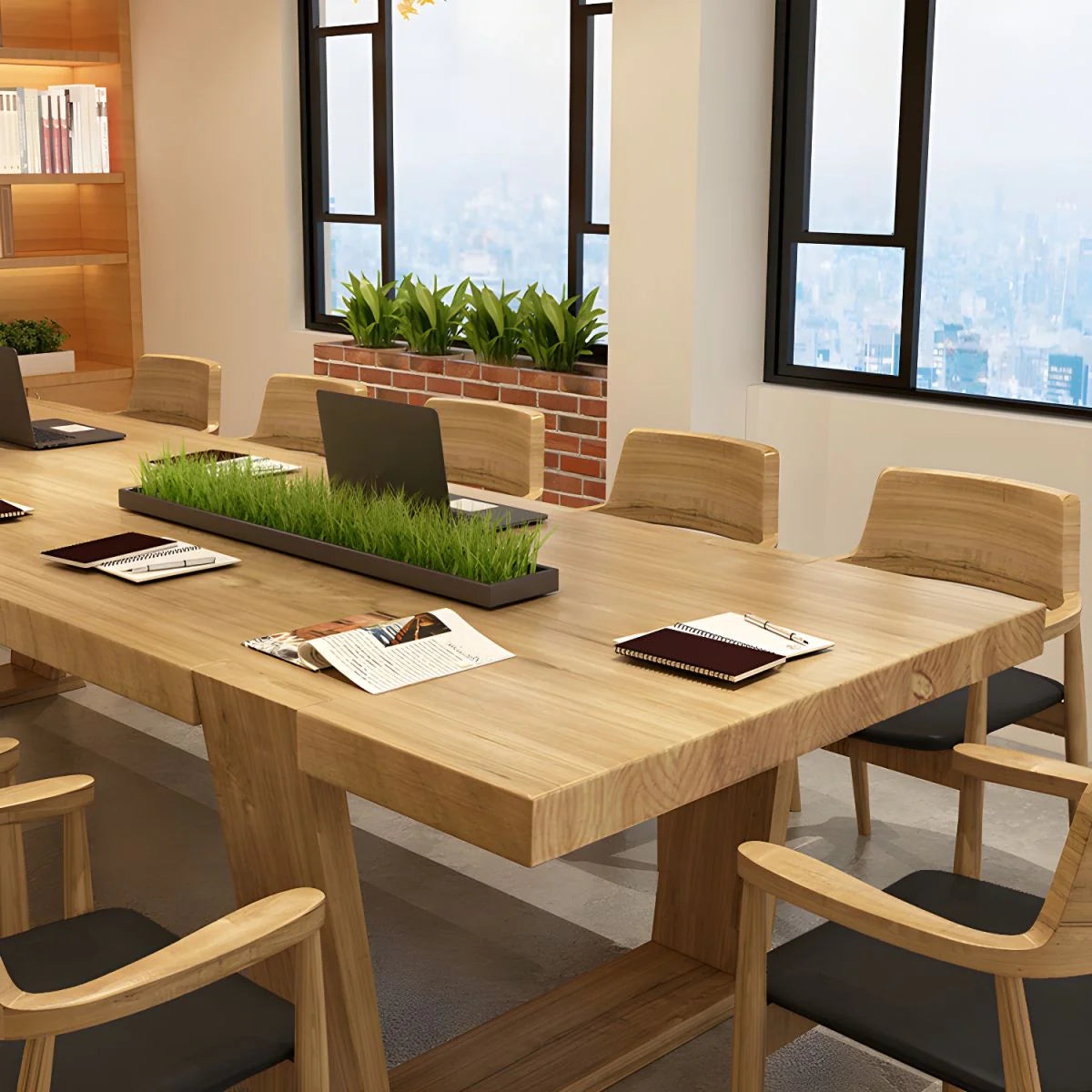 Conference Solid Wood Meeting Table Modern Rectangular Office Table made in Solid Wood with Wooden Natural Polish