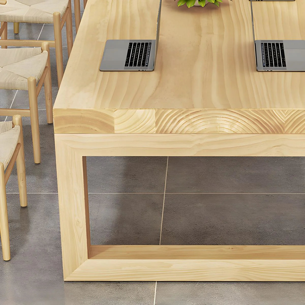 Solid Wood Meeting Table Modern Rectangular Office Table made in Solid Wood with Wooden Polish