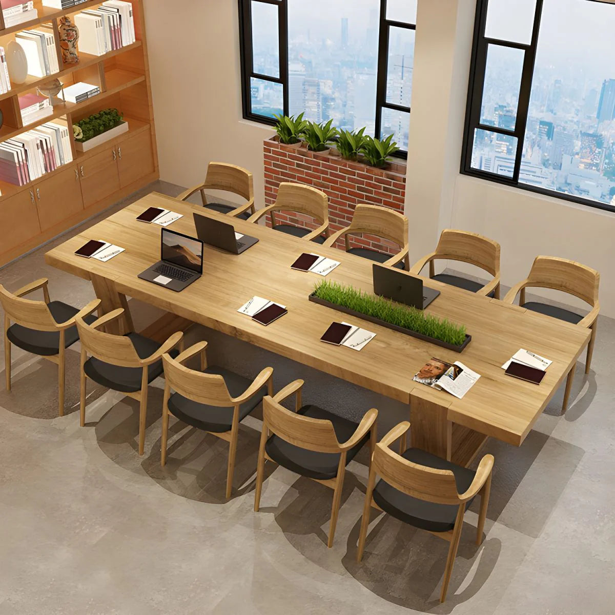 Conference Solid Wood Meeting Table Modern Rectangular Office Table made in Solid Wood with Wooden Natural Polish
