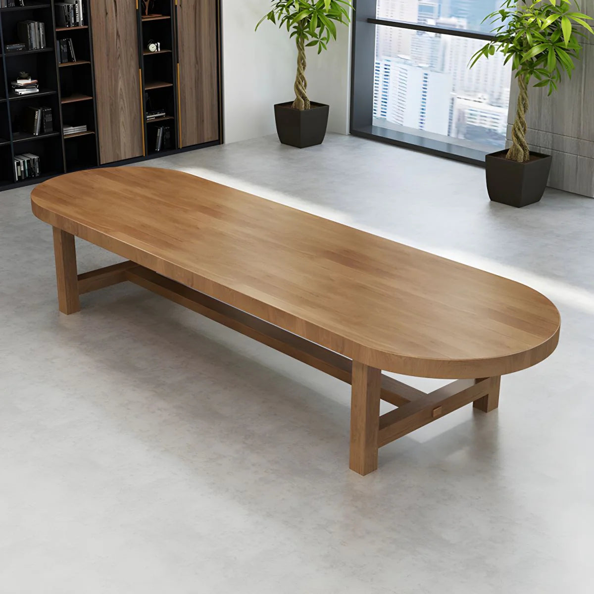 Conference and Meeting Office Table Made in Solid Wood Oval Shape Meeting Table Home Office Industrial Writing Desk