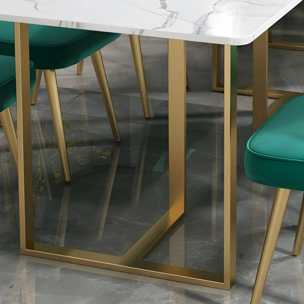 Conference and Meeting Marble Laminate Top Office Table Base in MS Metal Legs with Golden Powder Coating