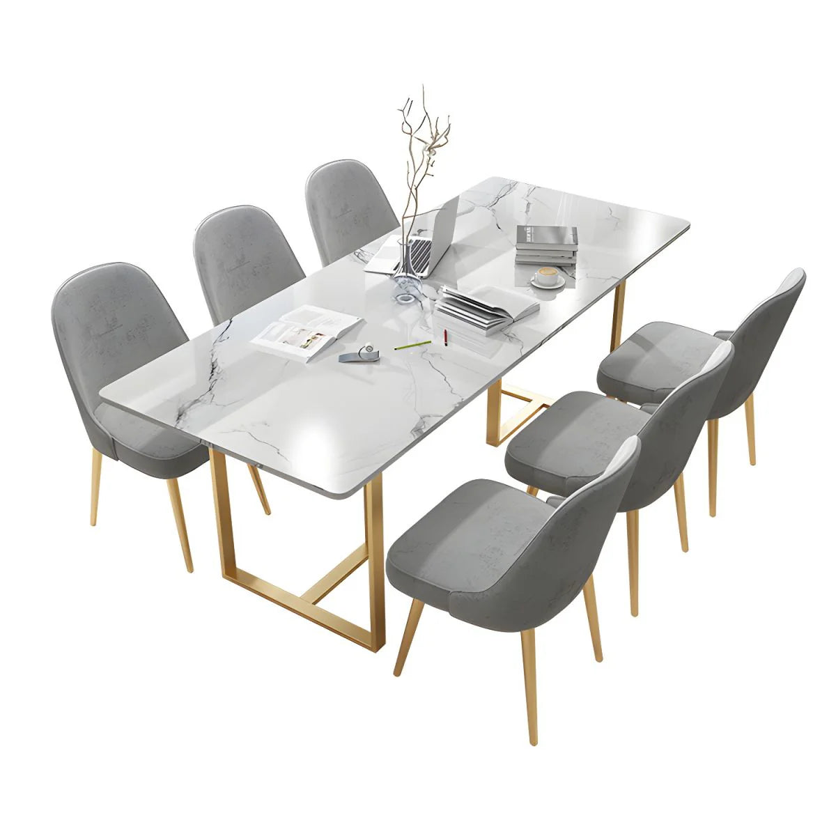 Conference and Meeting Marble Laminate Top Office Table Base in MS Metal Legs with Golden Powder Coating