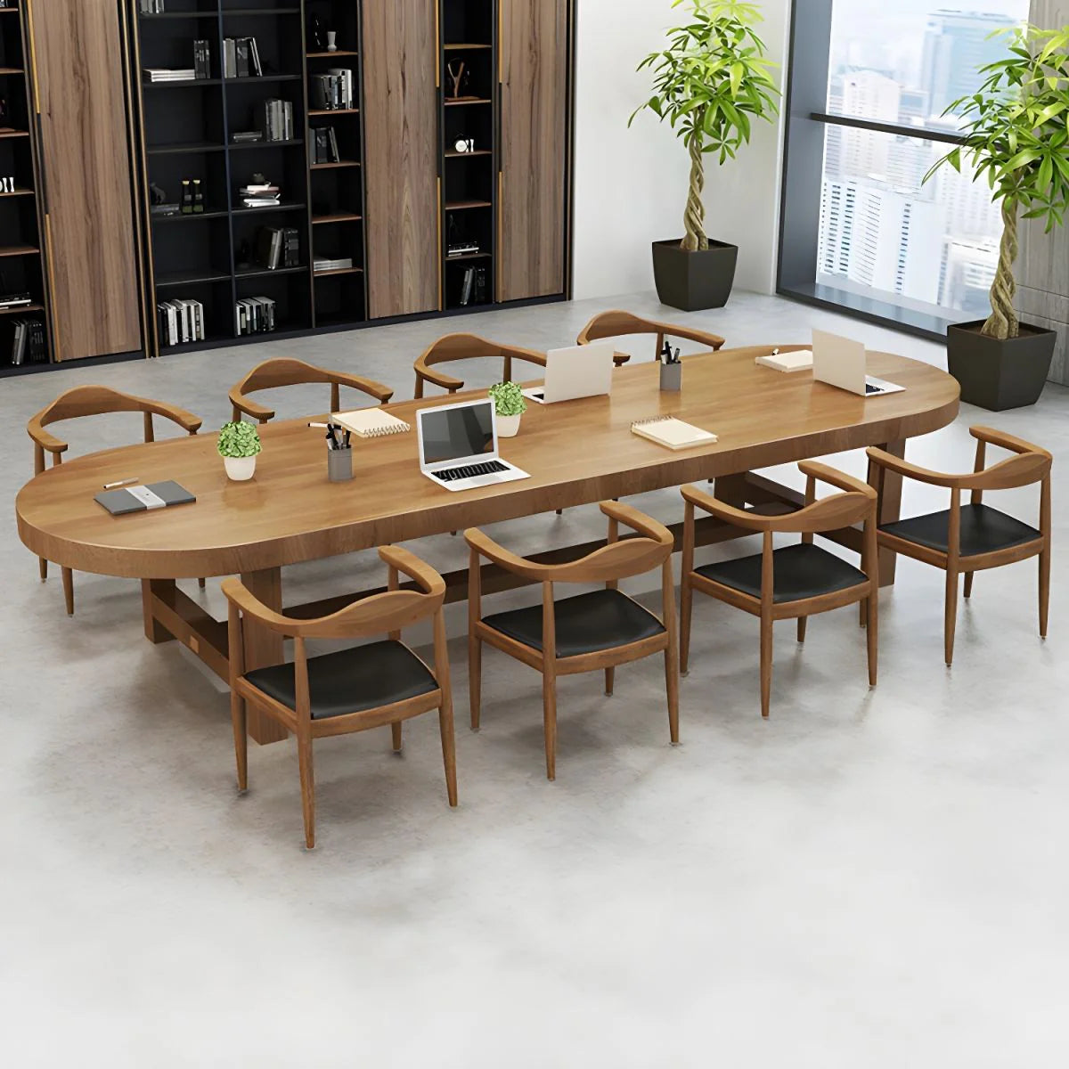 Conference and Meeting Office Table Made in Solid Wood Oval Shape Meeting Table Home Office Industrial Writing Desk