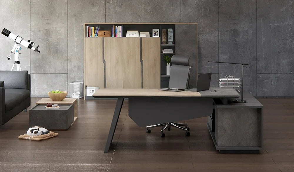 Director L-Shape Table Luxury Modern Office Desk CPU Storage Space