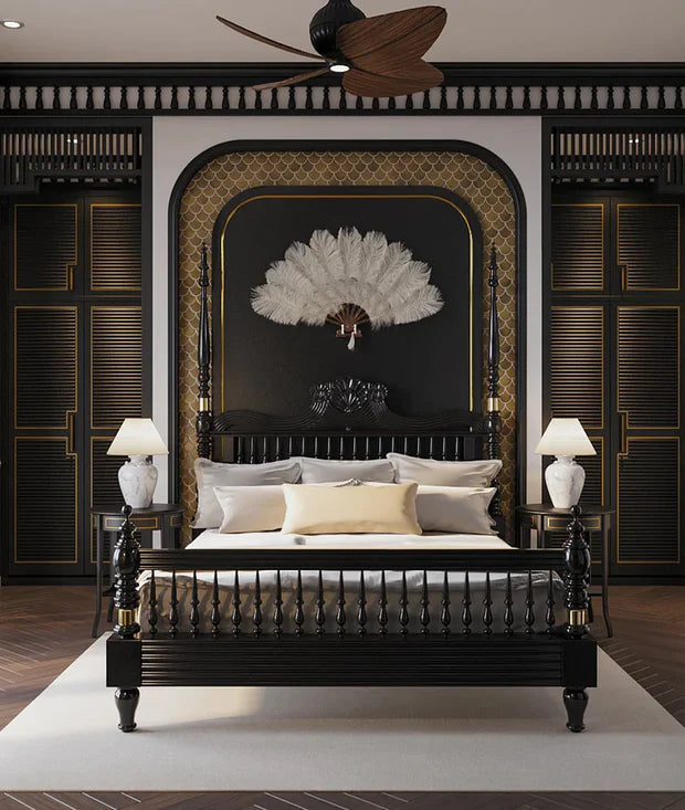 Poster Bed Design in Matte Black Finish, Handcrafted; Generational Quality, Available in King Size