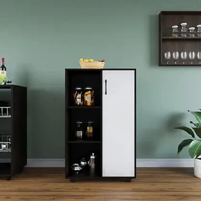 Cabinet – Solid Wood with 5 Shelves, Sleek Storage Accent for Kitchen or Utility