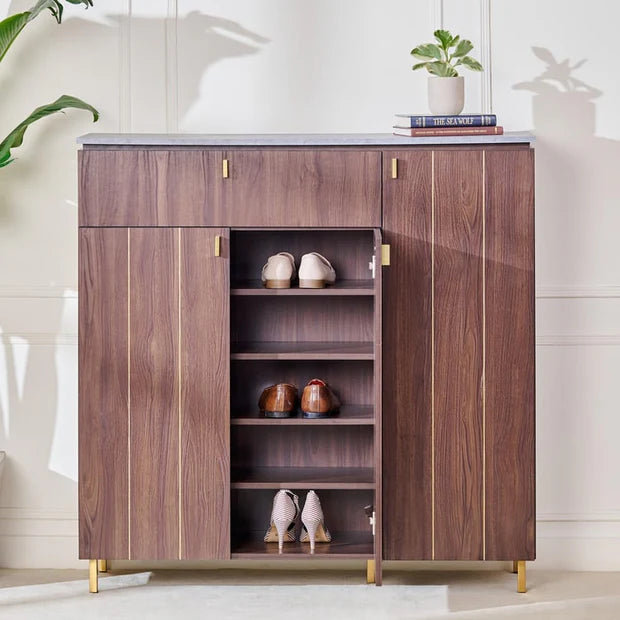 Wooden Storage Cabinet with Wooden Shelves, Contemporary Finish and Sturdy Build