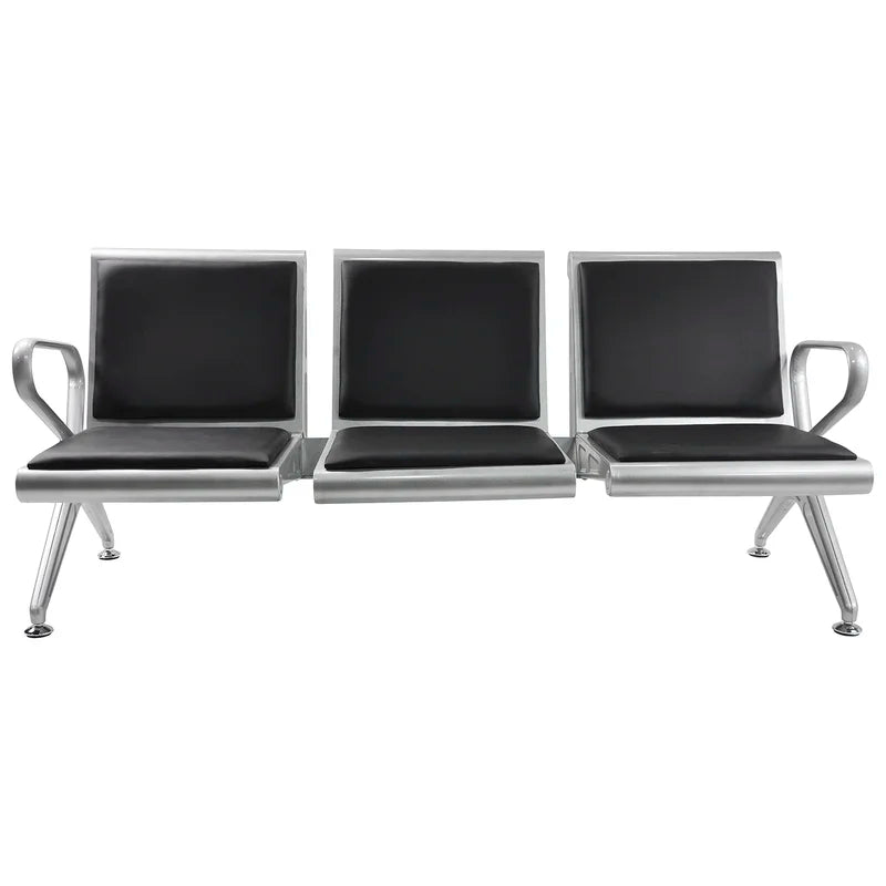 3-Seater Airport Chair with Metal Legs & Armrests, Polyester/Polyester Blend Seat