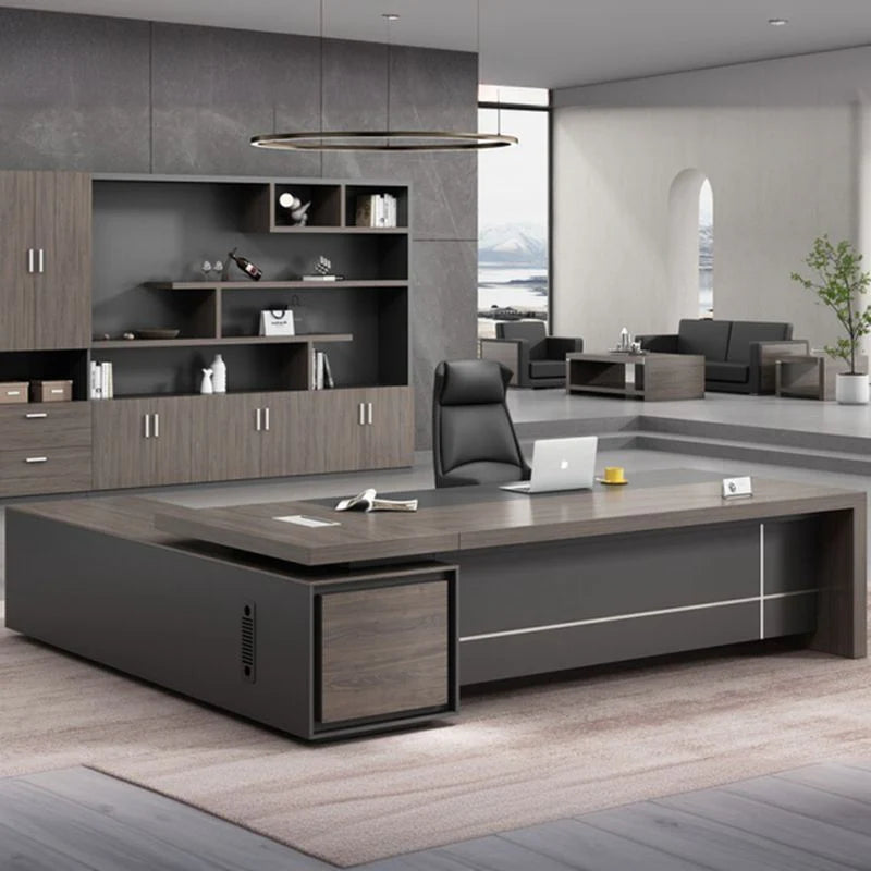 Director L-Shape Office Table Luxury Desk Made in Particle Board with Secure Drawer, Storage CPU Space, Side Unit & Wire Manager