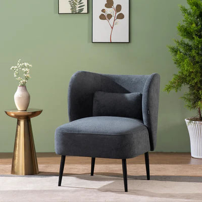 Lounge Chairs&nbsp;cozy and stylish armless chair with a Curved backrest Upholstered in Woolen&nbsp;For Living Room or Bedroom - Dark Grey