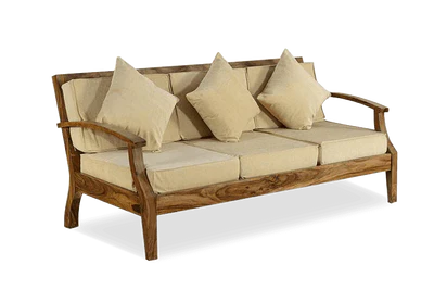 3 Seater Wooden Sofa Fabric Upholstery Modern And Durable Design For Living Room