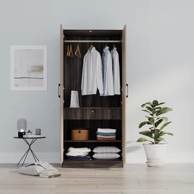Elegant Wood Storage Cabinet – Open Shelves & Closed Compartments for Home Use