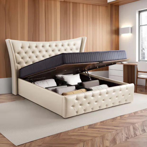 King Size Upholstered Storage Bed – Solid Wood Frame, Hydraulic Lift Storage, Stylish for Modern Bedrooms