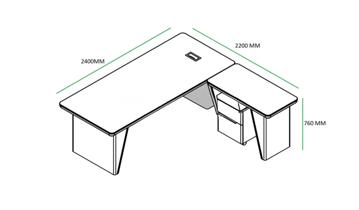 Director L-Shape Office Table Luxury Design Made in MDF with Wire manager, Side Unit and Drawers, storage