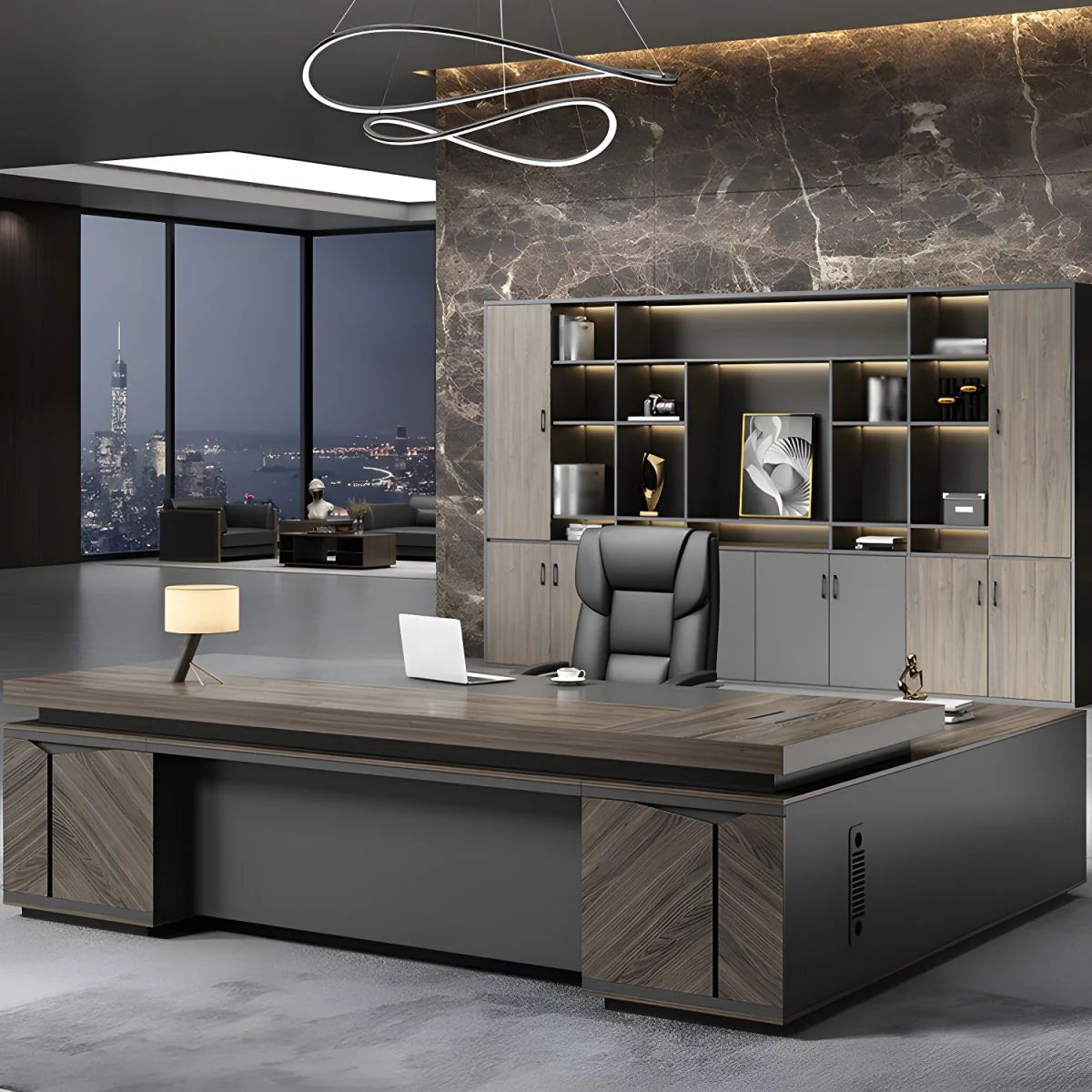 Director & Executive L-Shape Office Table Modern Desk Made in MDF with Side Unit Drawer and Storage, Wire Manager & CPU Storage