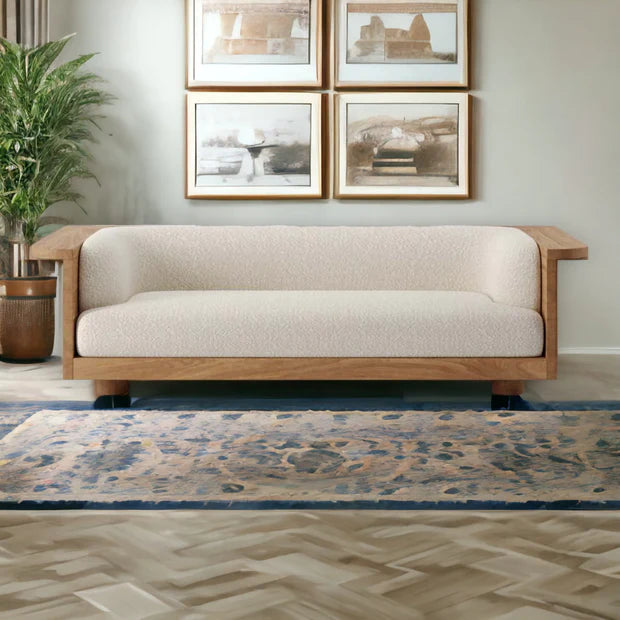 3 Seater Wooden Sofa For Home Furniture, Upholstery Boucle Premium And Durable Design For Living Room and Hall