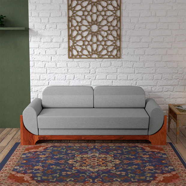 3 Seater Wooden Sofa For Home Furniture, Upholstery Fabric Premium and Durable Design For Living Room and Office