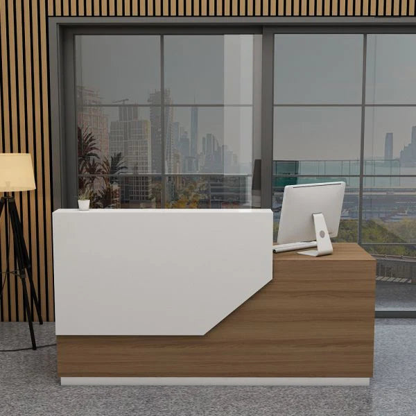 Reception Table Made In Engineered Wood with Both Sides 1 Drawer, 1 Shutter Unit and - Brown & White