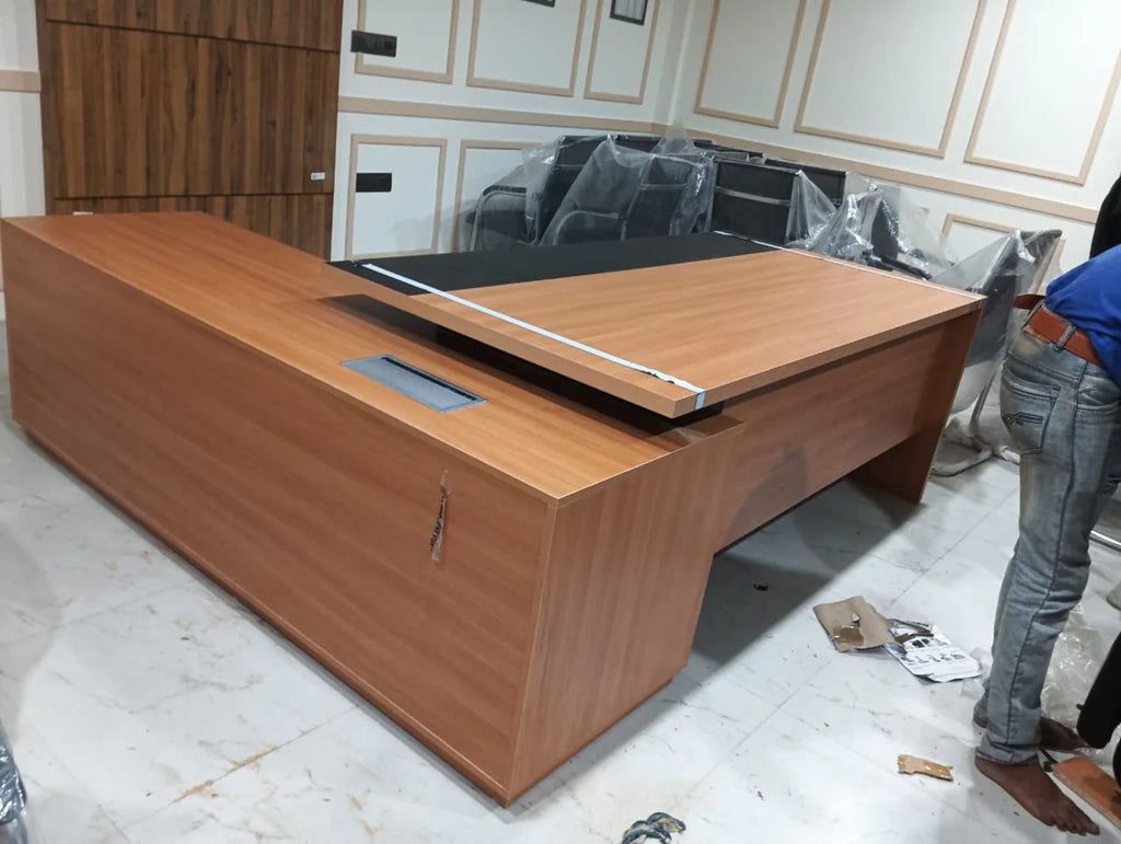 Director Office Table Made In Particle Board with Side Unite and Drawers & CPU Space
