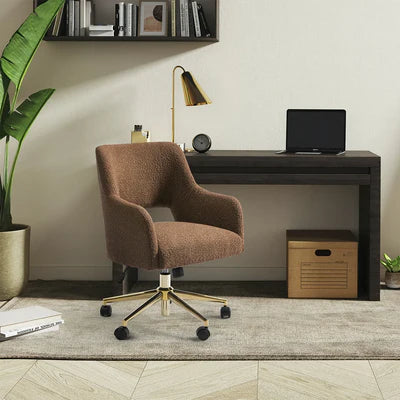 Lounge Mid-Century Upholstered in Woolen Modern Office Vanity Swivel Chair with Wheels Modern and durable-Rust Orange