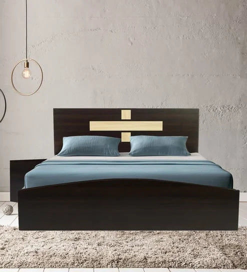 King Size Bed glossy lacquered finish with solid hardwood construction, high headboard, and spacious built-in box storage