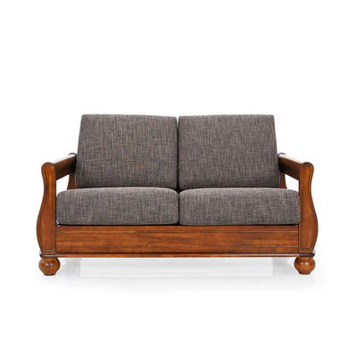 2 Seater Wooden Sofa with Fabric Upholstery ; Natural Wood Polish – Elegant ; Compact Design -