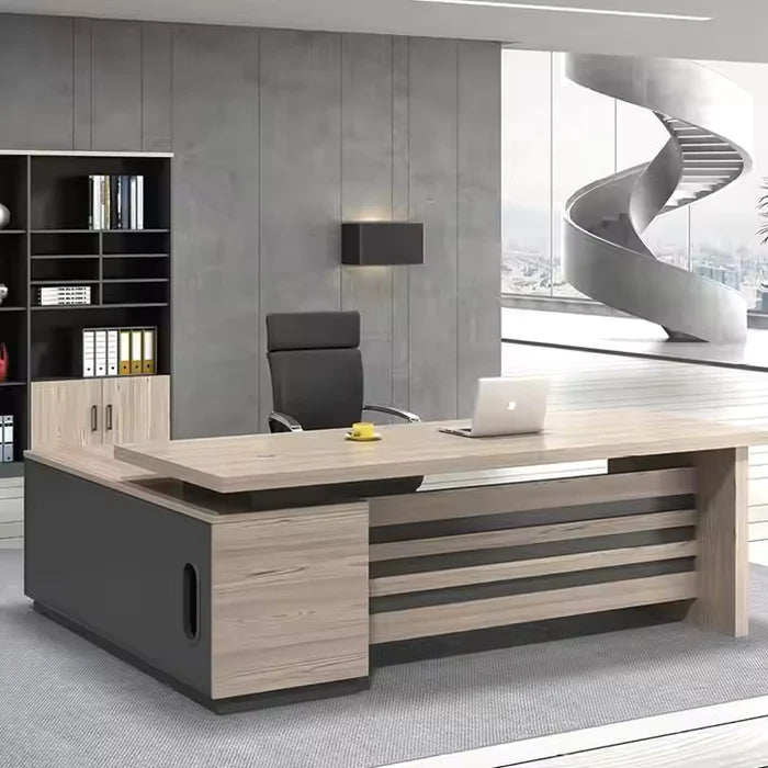 Director L-Shaped Table Luxury Design Wooden Furniture for CEO & Director Offices with Drawers and Storage