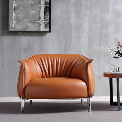 Lounge Chair Upholstered in Pu leatherette Cozy and Stylish ,Comfortable Arm Chair Durable Design for Living Room or Office -Brown